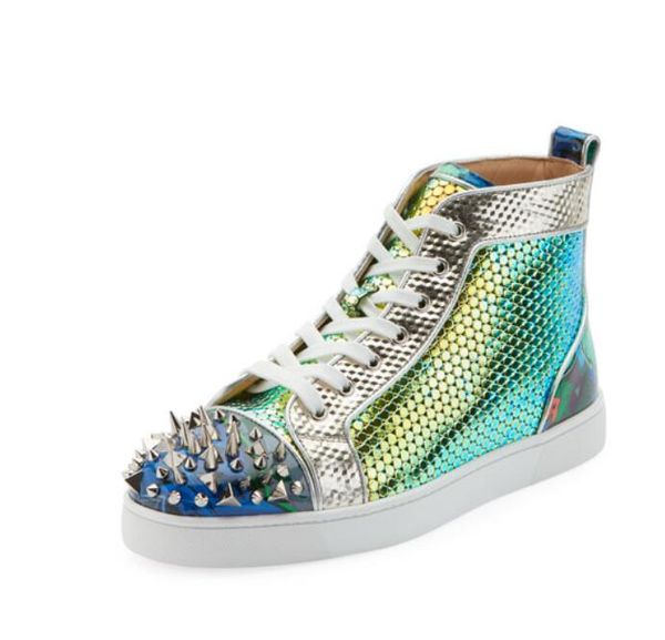 

paris mens red bottom flats spikes high flats sneaker multicoloured patent leather limit no pik pik spiked sneakers,luxury casual traine, Black