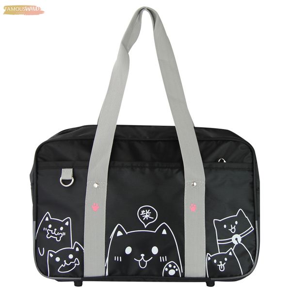

college style cute cat print japanese jk uniform shoulder bag student lolita cartoon cosplay oxford handbag schoolbag