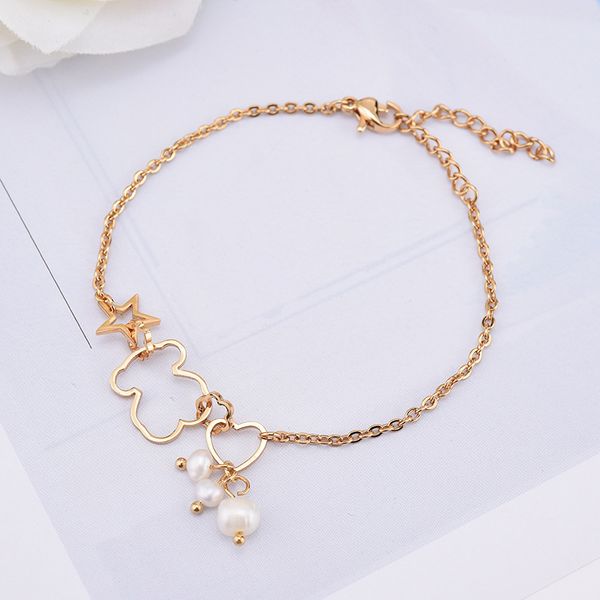 

foreign trade jewelry european and american popular jewelry bear titanium steel bead pentagram star bracelet pearl bear jewel, Golden;silver