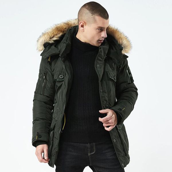 

brand parka men winter jackets cotton solid color chaquetas ropa hombre thick parkas mens vogueouterwear fur coats, Tan;black