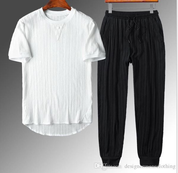 

summer ice шелкового мужские 2pcs комплекты с коротким рукавом o шея две пьесы подростковых китайских костюмов моды свободных костюмов, Gray