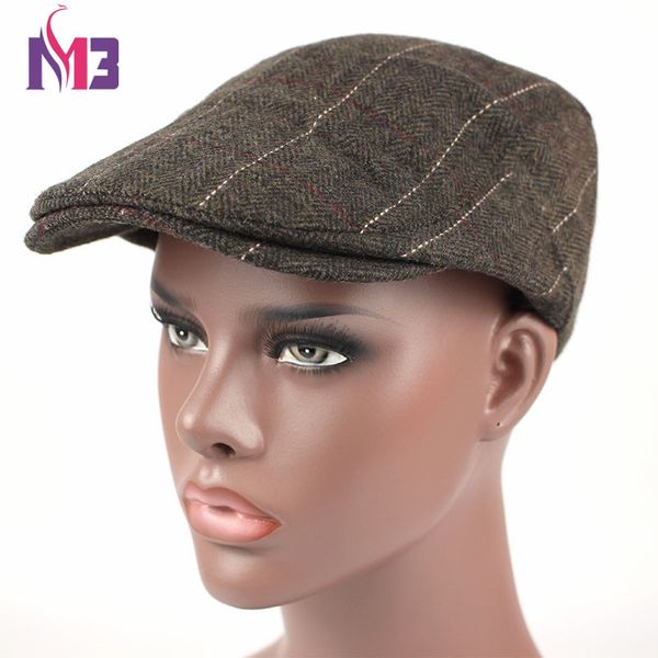 

new winter cotton beret cap for men casual peaked caps french beret grid embroidery men hats casquette flat caps, Blue;gray
