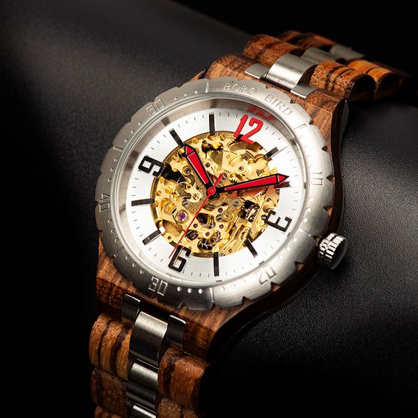 

bobo bird self winding waterproof wooden and stainless steel automaticos de hombre, Slivery;brown