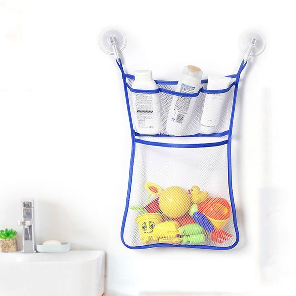 

wall hanging bathroom storage net bags with suction cup baby bath toys shampoo storage container foldable transparent organizer