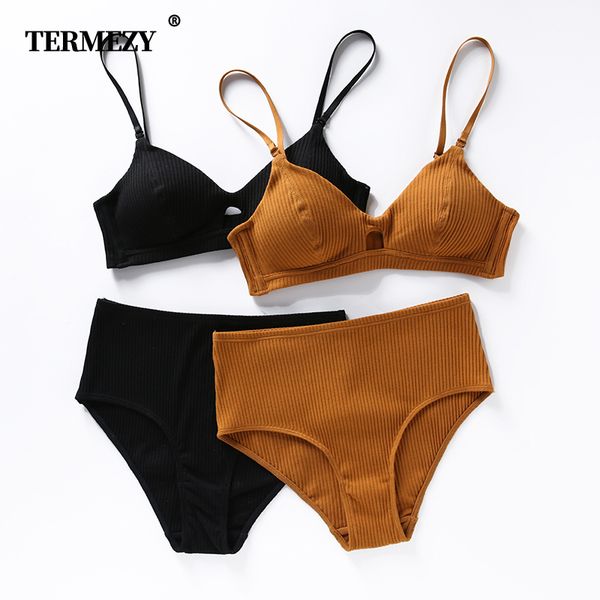 

termezy cotton underwear set fashion striped bra set noble girl lingerie push up bra and panty sets, Red;black
