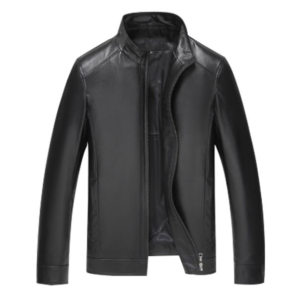 

mens leather jackets stand collar classical style genuine leather coats spring autumn casual male clothing, Black