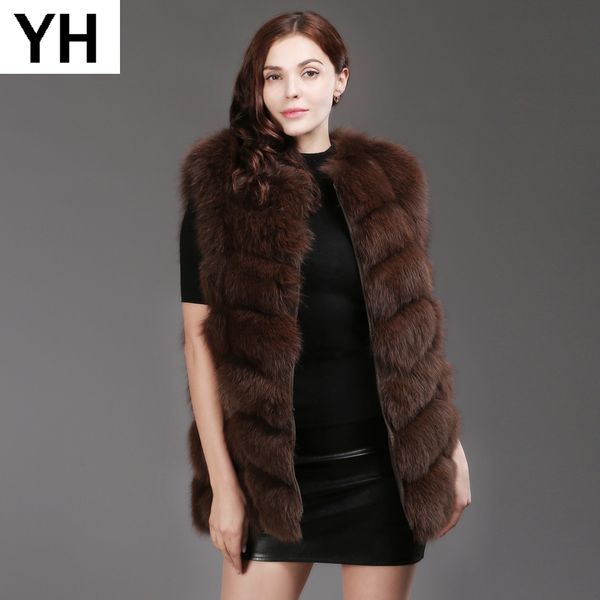 

new quality women genuine fur vest winter warm fashion fur gilet 100% natural lady long real waistcoat, Black