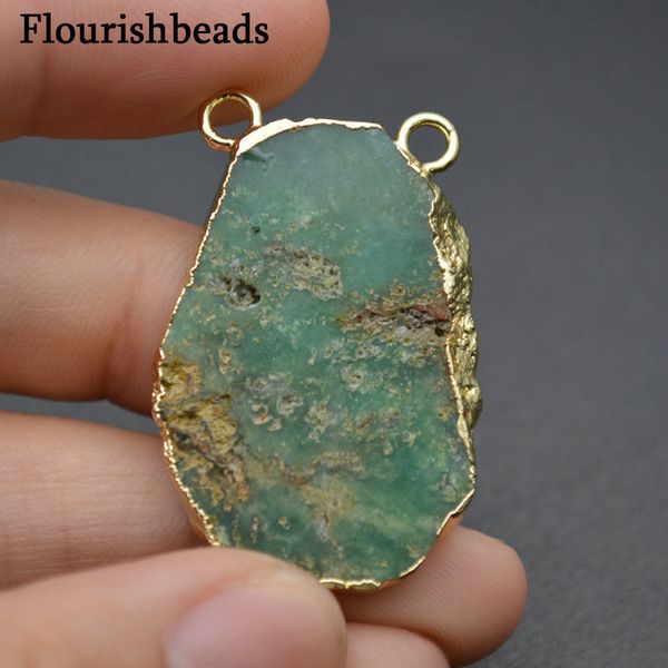 

natural green australia jade stone slab pendant fit necklace making two loops on diy jewelry making supplies, Silver