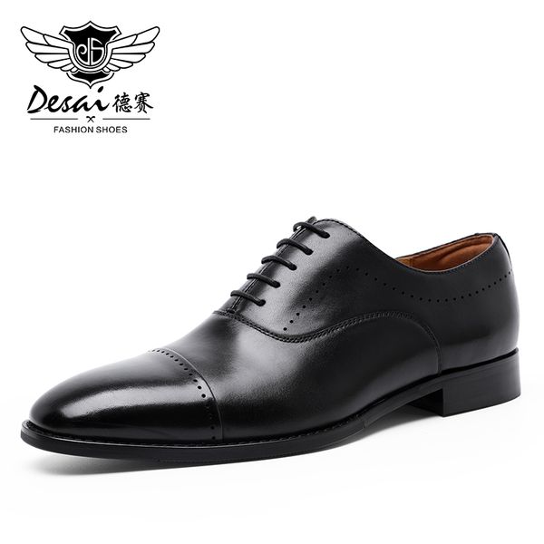 

dress shoes desai genuine cow leather men oxfords shoe for male germany formal luxury real custom manufacturers, Black