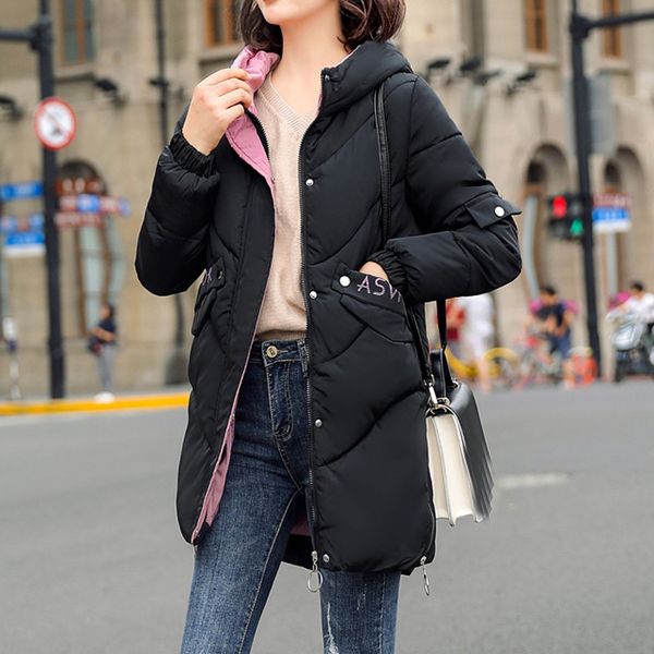 

women's down & parkas oversize 2021 real full zipper solid fashion cotton cotton-padded jacket more big yards hooded warm winter women#, Black