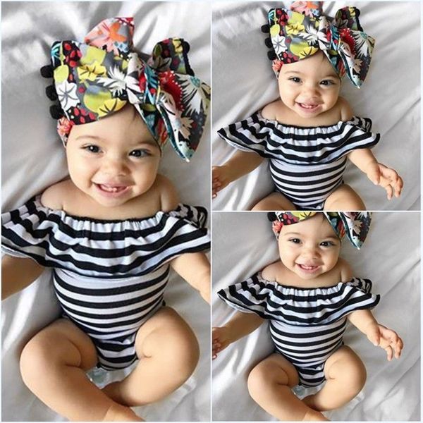 

new fashion stripe newborn baby girl clothes romper off shoulder jumpsuit sunsuit clothes summer outfits, Blue