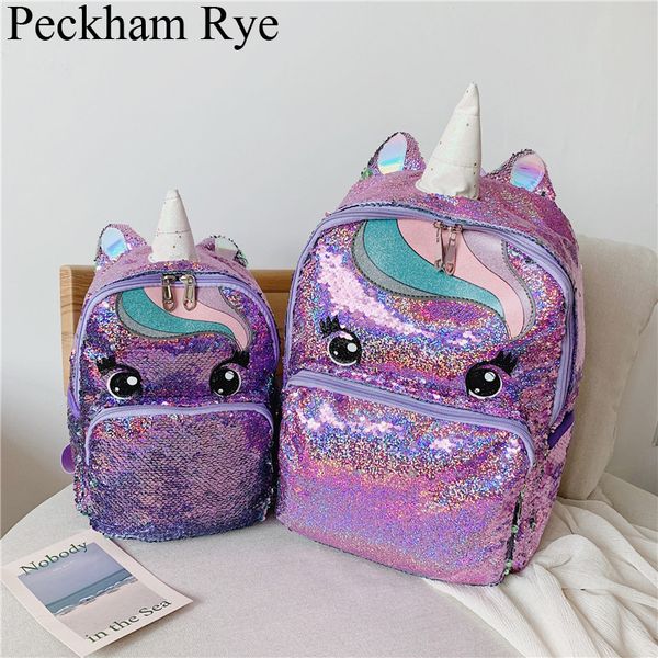 

unicorn sequin schoolbag multi color kids school bags for girls backpack mochila escolar book school bag for teenager student y200706