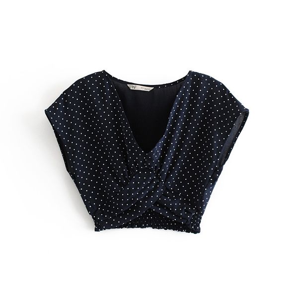 

2019 summer europe and america women's dress new style v point polka dot short jacket high-waisted sweater women's 1189, White