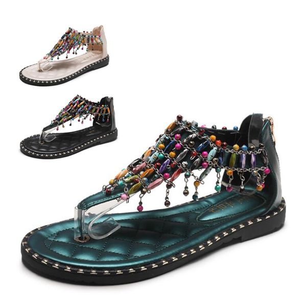 

2019 est ladies bohemian diamond sandals summer new seaside resort beach sandals women flat non-slip fashion rome sandals, Black