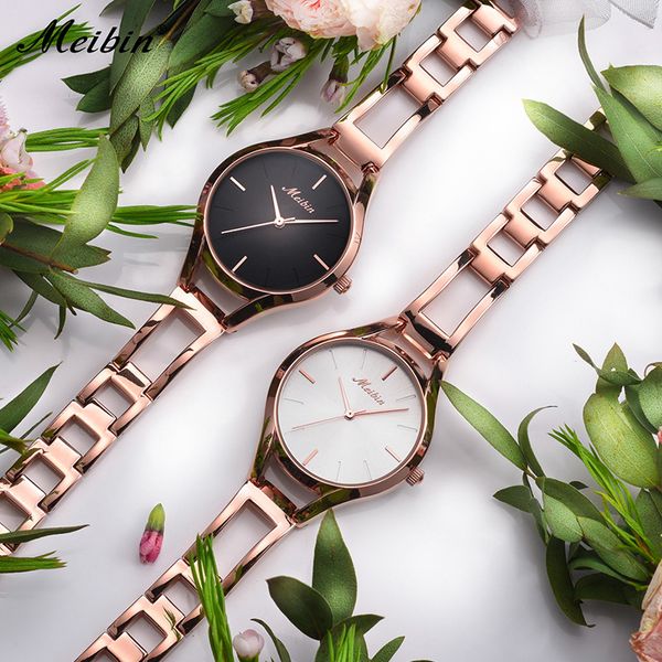 

meibin brand women bracelet watches fashion rose gold dress wrist watches simple ladies clock saati, Slivery;brown