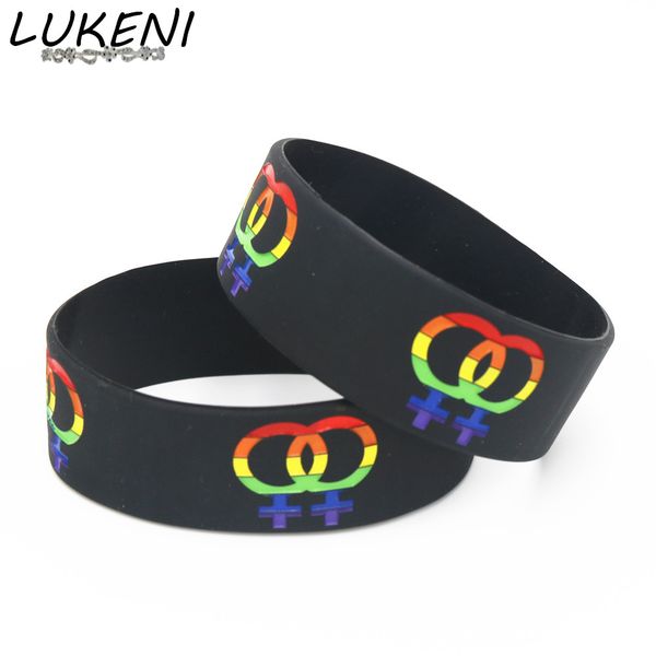 

fashion 1pc gay pride silicone bracelet with rainbow color female sign girl gender logo rubber wristband bangles sh157, Golden;silver