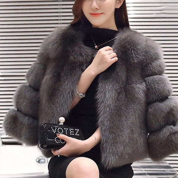 

faux fur coat autumn winter women 2019 fashion casual warm slim short faux fur pocket winter coat women jacket plus size, Black