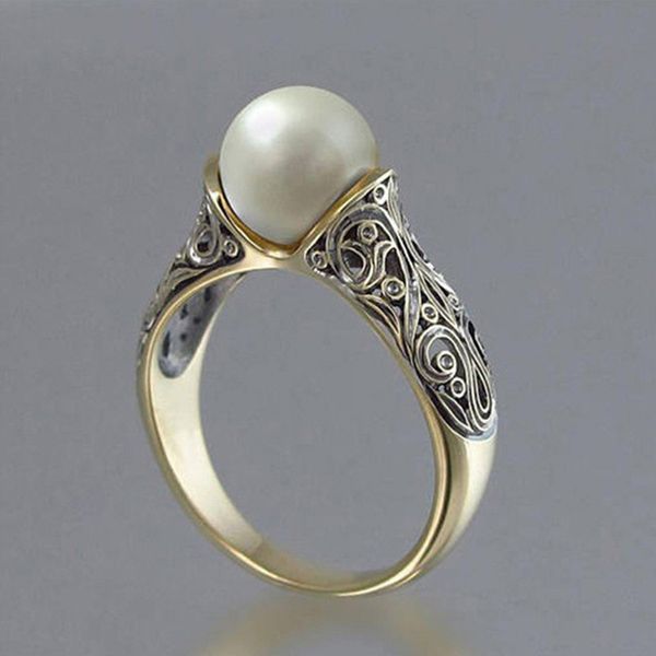 

vintage flower big simulated pearl ring jewellery costume jewelry the king of the ring gives a gift to a woman stainless rings, Slivery;golden