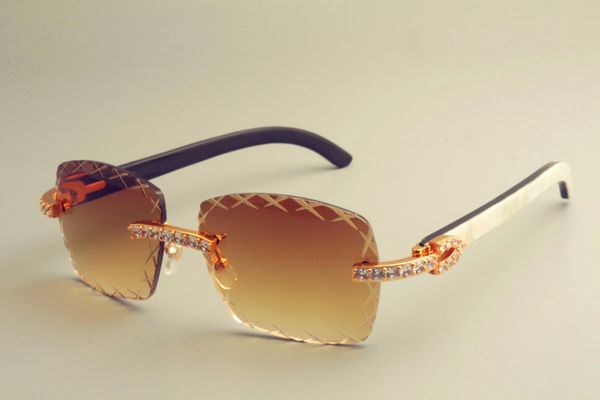 

2019 new engraving lens 8300177 sunglasses, fashion large diamond sunshade mirror,pure natural mixed horns mirror legs glasses, White;black