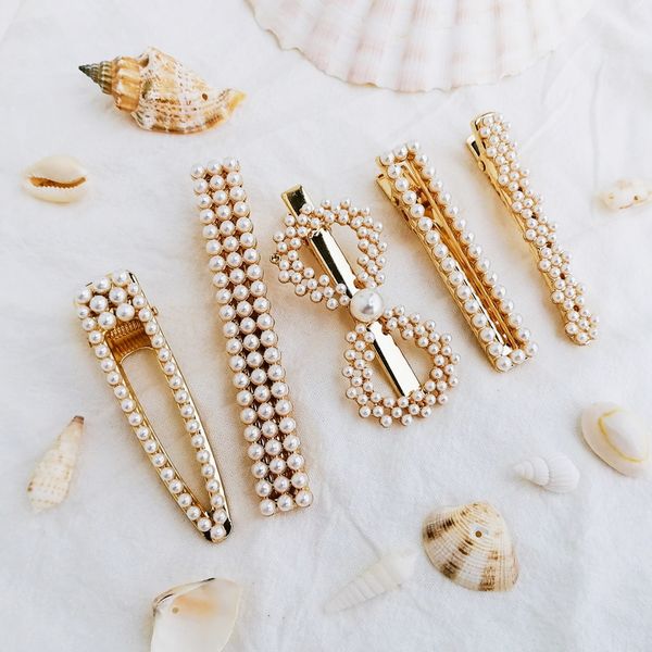 

fashion pearl hair clips snap hair barrette stick hairpin hair styling accessories women girls party favor 5 style fa1980