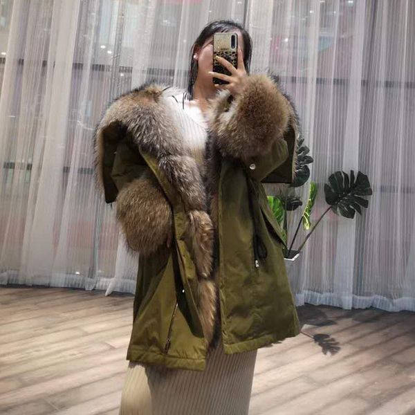 

parka real fur white duck down jacket oversize hooded with imported natural fur women clothes 2019 new thick warm parkas, Black