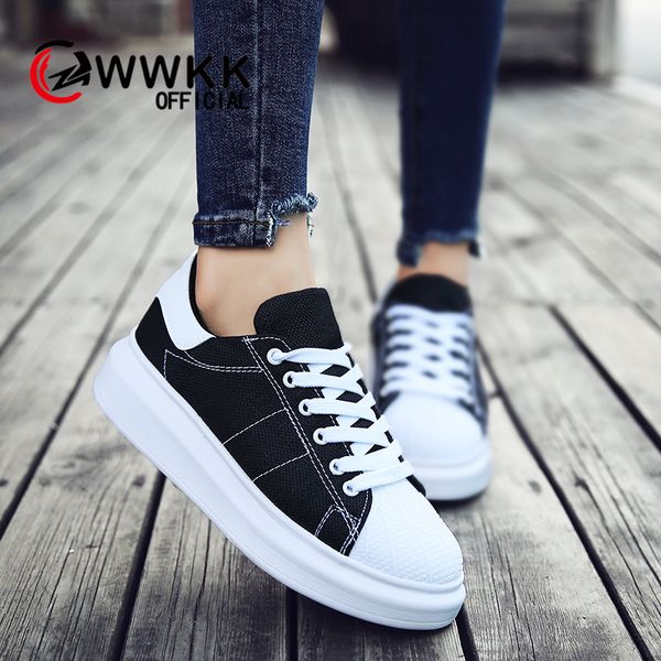 

wwkk spring autumn women canvas shoes sneakers shoes woman flats female ladies flats man zapatillas deportiva, Black