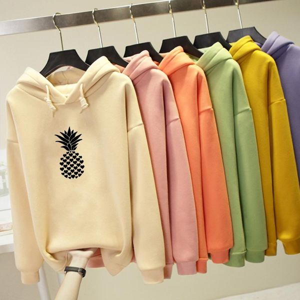 

women's hoodies & sweatshirts winter womens cute pineapple print korean harajuku creative heart graphic hoodie streetwear hip hop coat, Black