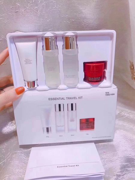 

essential travel kit 4pcs facial treatment cleanser 20g clear lotion 30ml essence 30ml r.n.a. powder face cream 15g skincare set