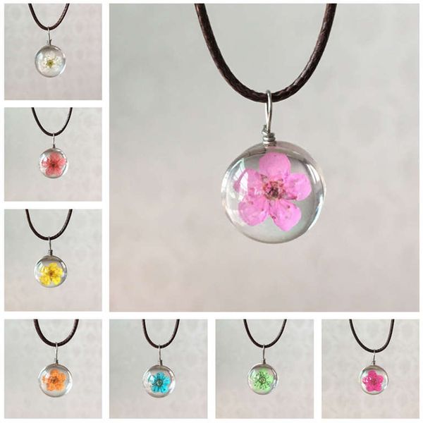 

glass ball pendant clavicle chain eternal flower sweater chain mori necklace djn627 mix order pendant necklaces jewelry, Silver