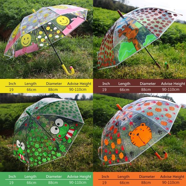 

мультфильм прозрачный детский зонтик пвх прямой зонтик ясно длинная ручка дождь зонтики дети лягушка жираф дождь зонтик