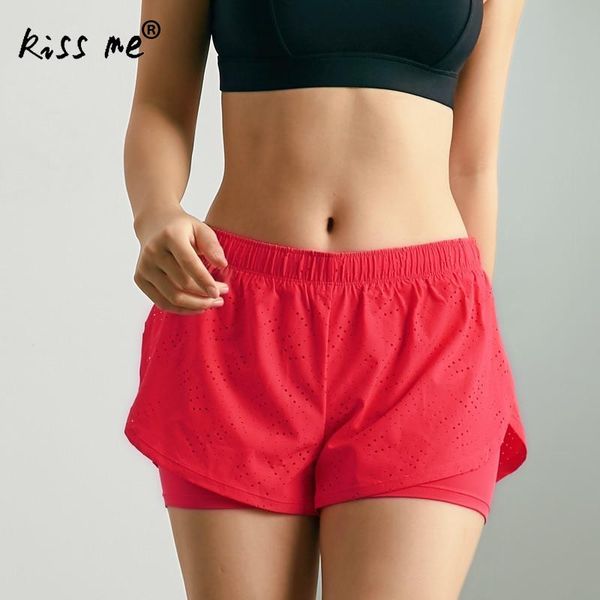 

solid quick dry yoga shorts elastic sport running shorts outdoor exercise training sportswear 2 in 1 jogging sports, White;red