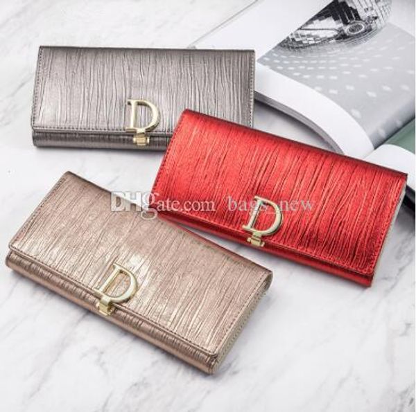 

nice quality genuine leather women wallet female long coin purse card holder ladies large capacity multi-card 3 fold wallets, Red;black