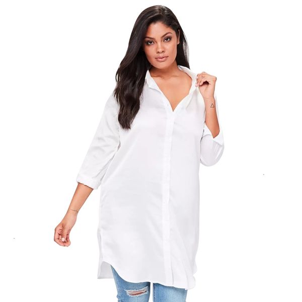 

women clothes blouse women plus size women blouse long sleeve solid white midi long floral embroidery slit long shirt dress drop shipping