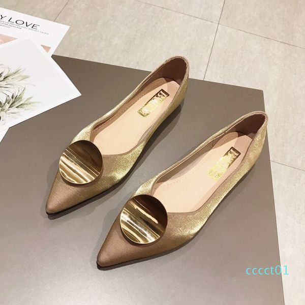 

2020 spring new soft leather metal round buckle shoes woman ballet flats pointed toe shallow mouth slip-on ladies loafers 16-05 ct01, Black