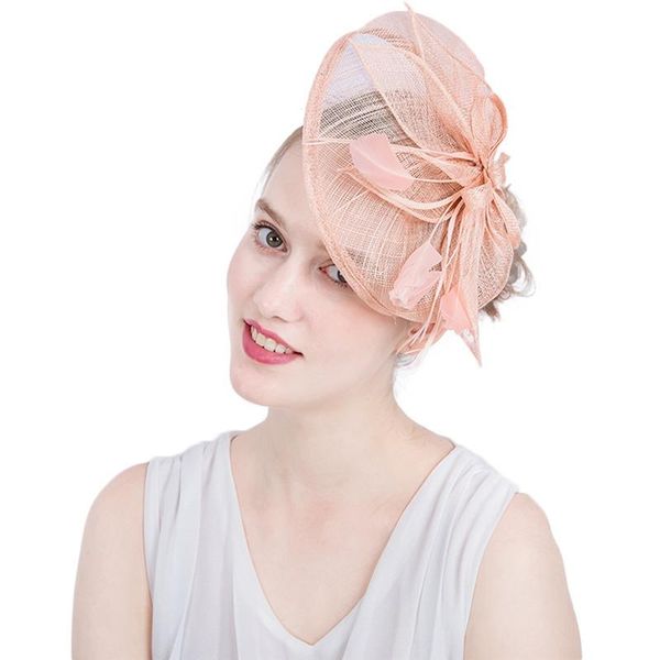 

new sweet pink birdcage net wedding hats bridal fascinator hair decoration banquet prom personal portrait feather headdress