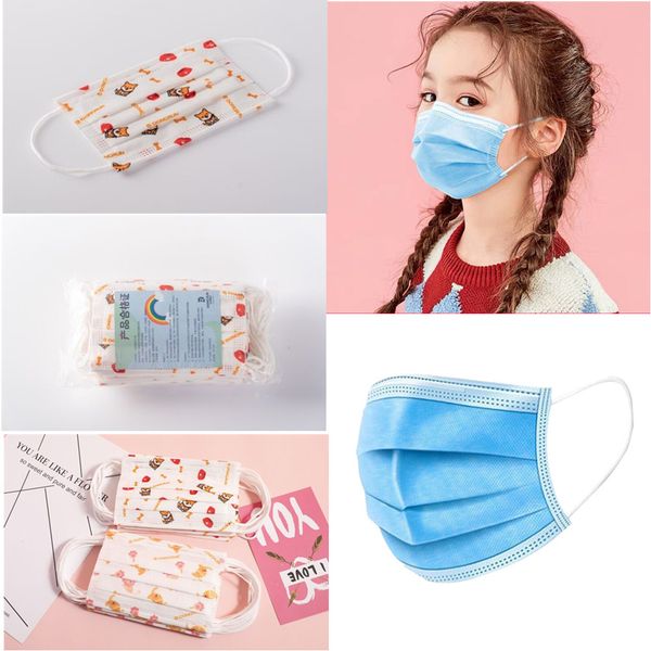 

mascherina ffp2 dast and fog blue children's disposable face mask cartoon child kids 3 layer ply mask earloop non-woven fabric dhl ship