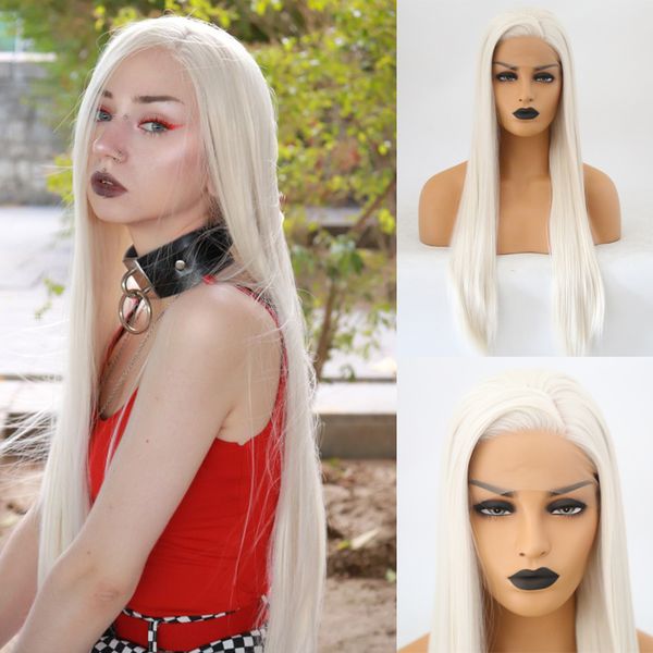 

charisma color 60 blonde wig 26 inches long straight synthetic lace front wig high temperature fiber hair synthetic wigs, Black