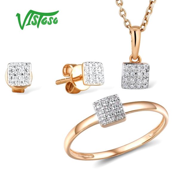 

vistoso jewelry set for woman pure 14k 585 rose gold sparkling diamond square earrings ring pendant set fashion fine jewelry, Black