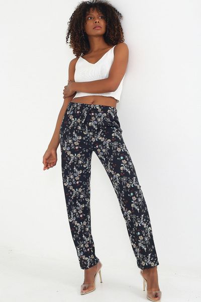 

trendhub women's ladies casual loose pants floral print drawstring lounge wide leg boho baggy harem hippie yoga beach trousers 18y05400, Black;white