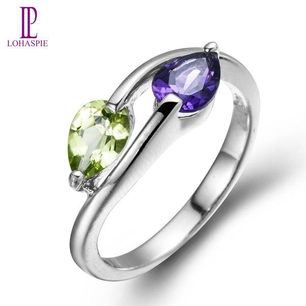 

pear peridot amethyst solid 925 sterling silver bypass ring for women gift natural gemstone fashion fine handmade lady girl party jewelry, Black