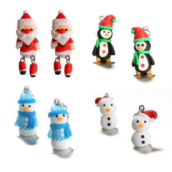 

newtrendy santa claus snowman 3d cartoon stud earrings for women handmade polymer clay christmas character earrings jewelry, Golden;silver
