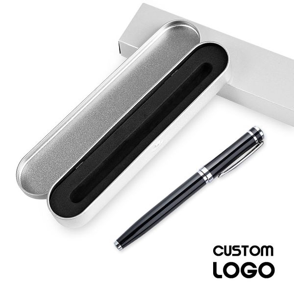 

1pc new metal gel pens l business gift pens students stationery office supplies signature pen laser custom logo with pen box, Blue;orange