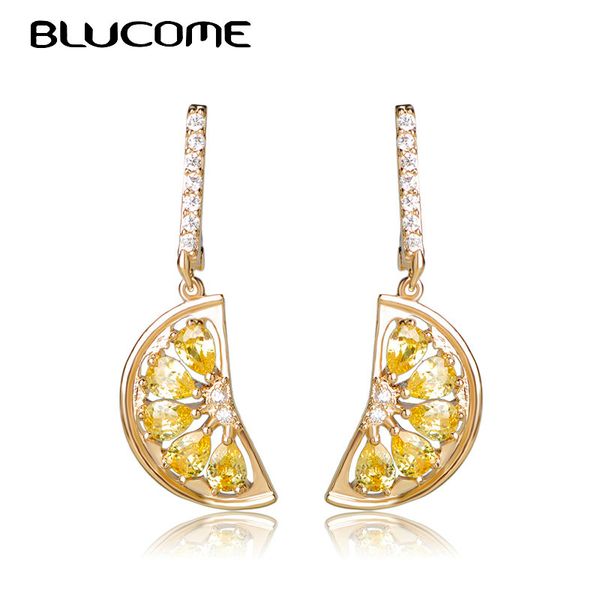 

blucome изысканный оранжевый лимонный серьги cubic циркон для женщин девушки цвета золота фрукты мотаться серьги уха ювелирные изделия рожде, Silver