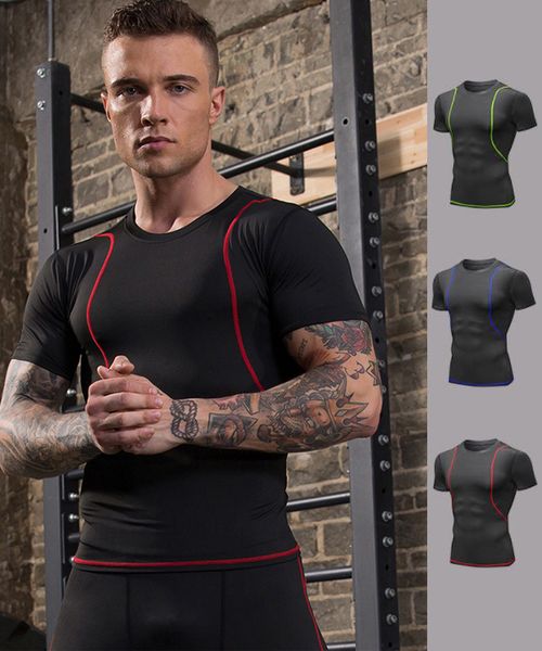 

mens fitness tshirt short sleeve running training elastic tights quick dry workout t shirt gym t-shirts