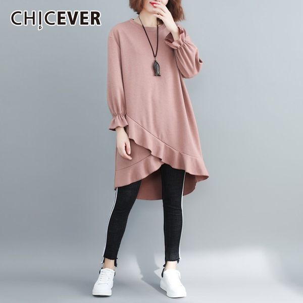 

chicever 2019 spring autumn dress female o neck flare sleeve irregular hem loose oversize black dresses fashion clothes new, Black;gray