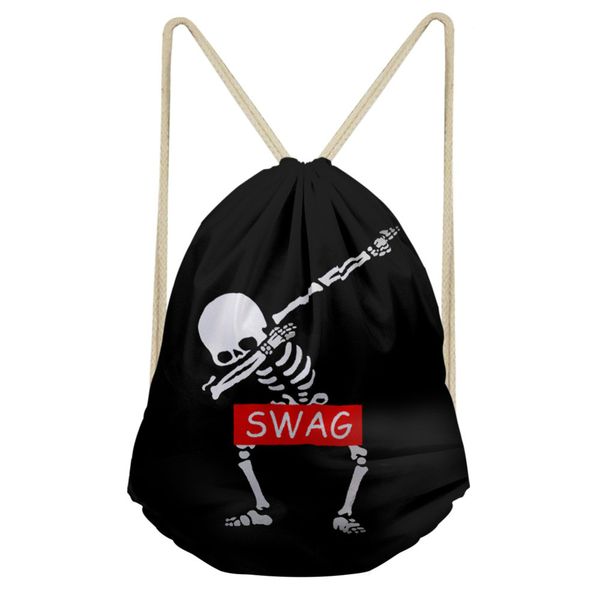 

thikin classic cartoon skull print drawstring bag for boys girls cool women kids travel storage backpack small schoolbags