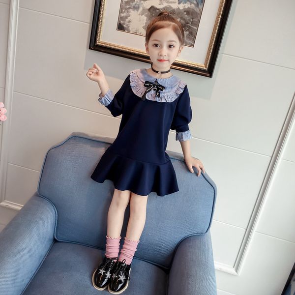 

girls dresses autumn preppy style mermaid peter pan collar children's clothing kids princess dress 2-7t navy, Red;yellow