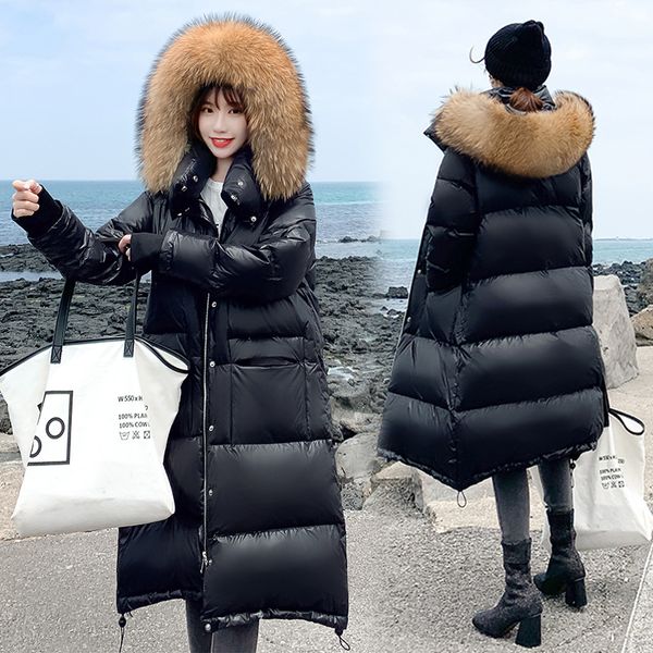 

2019 Winter Hooded Warm Down Coat Womens Thickened Long Down Jackets with Fur Female Winter Parka Puffer Coat Large Size XS-5XL