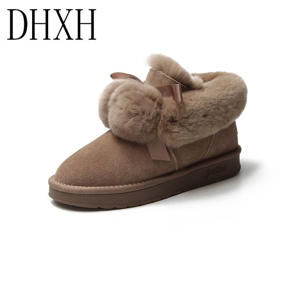 

dhxh 2019 snow boots winter ladies new women's shoes in the boots artificial plush real hair ball Â, Black
