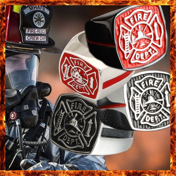 

мода серебро черный титан сталь пожарный пожарный кольцо мужчины американский пожарный красное кольцо мужчины черная сталь бегу женщина, Silver